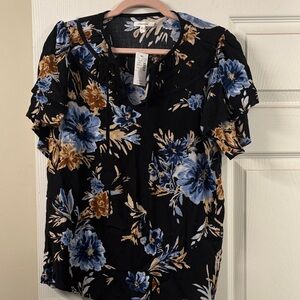Maurices Black and Blue Floral Blouse